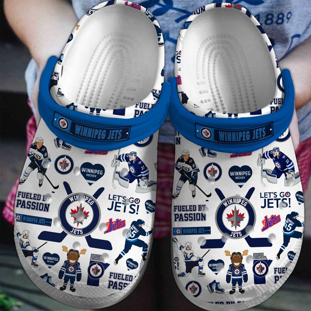 Footwearmerch Winnipeg Jets Ice hockey team NHL Sport Crocs Clogs Crocband Shoes Comfortable For Men Women and Kids