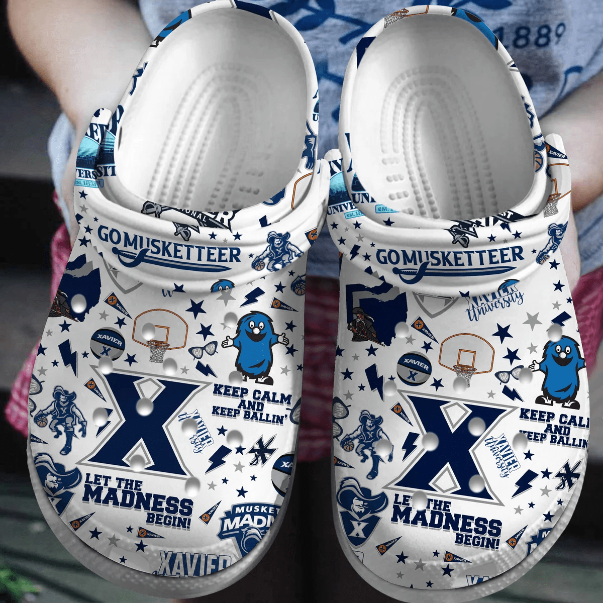 Footwearmerch Xavier Musketeers NCAA Sport Crocs Clogs Crocband Shoes Comfortable For Men Women and Kids